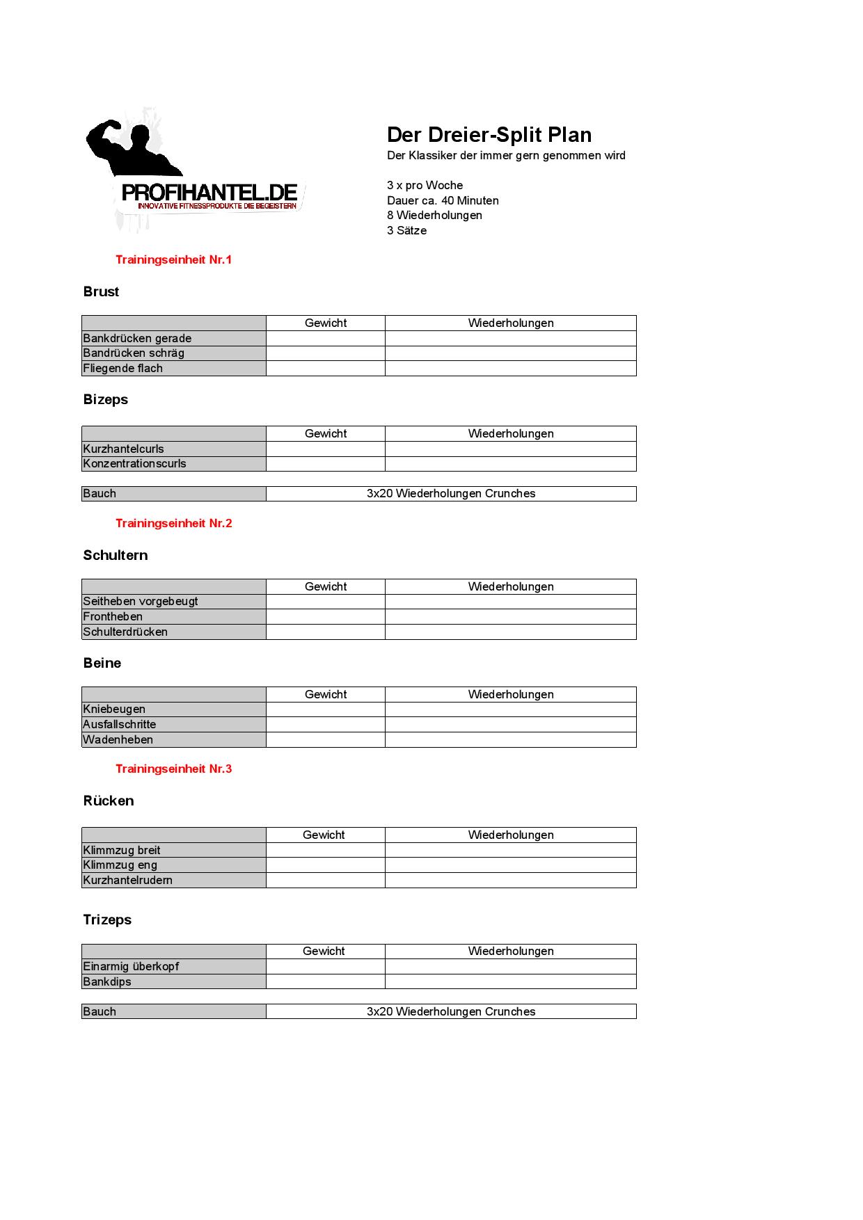 3er Split Trainingsplan Für Anfänger und